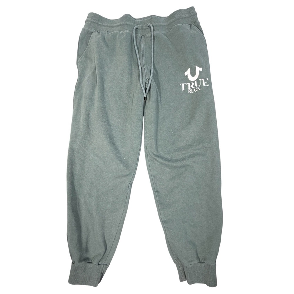 True Religion Joggers Mens Large Green Horseshoe Logo Fleece Sweatpantsr